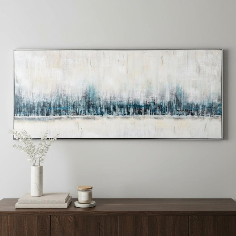 HomeRoots Cabalistic Horizon Hand-Painted Canvas Art in Black Floater Frame – Modern Statement Piece for Home 576669