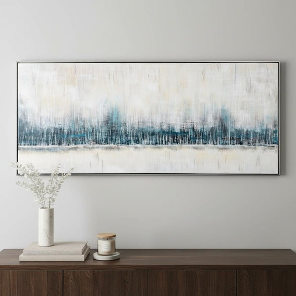 HomeRoots Cabalistic Horizon Hand-Painted Canvas Art in Black Floater Frame – Modern Statement Piece for Home 576669