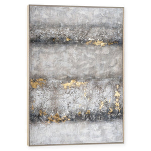 HomeRoots Dawning Hand-Painted Silver Floater Frame Art - Bold Modern Canvas for Elegant Home Décor Showcase 576671