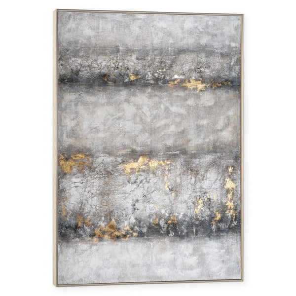 HomeRoots Dawning Hand-Painted Silver Floater Frame Art - Bold Modern Canvas for Elegant Home Décor Showcase 576671