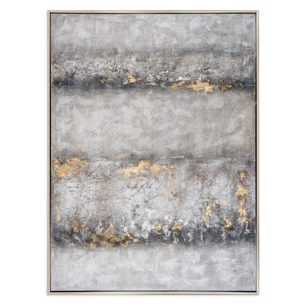 HomeRoots Dawning Hand-Painted Silver Floater Frame Art - Bold Modern Canvas for Elegant Home Décor Showcase 576671