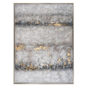 HomeRoots Dawning Hand-Painted Silver Floater Frame Art - Bold Modern Canvas for Elegant Home Décor Showcase 576671