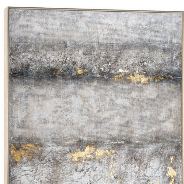HomeRoots Dawning Hand-Painted Silver Floater Frame Art - Bold Modern Canvas for Elegant Home Décor Showcase 576671