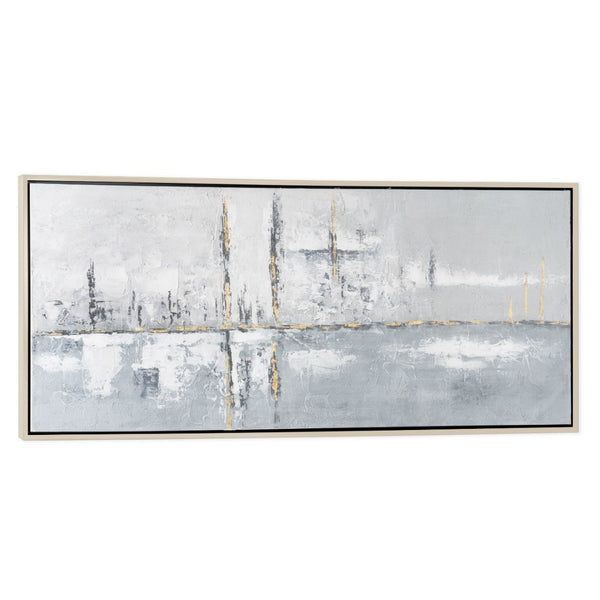 HomeRoots Silver Hand-Painted Floater Frame Wall Art - Modern Metallic Masterpiece for Luxe Interiors & Spaces 576675