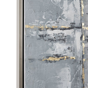 HomeRoots Silver Hand-Painted Floater Frame Wall Art - Modern Metallic Masterpiece for Luxe Interiors & Spaces 576675