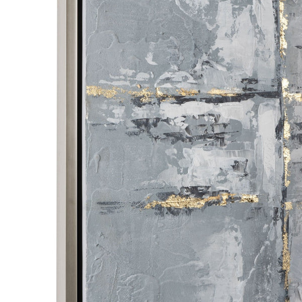 HomeRoots Silver Hand-Painted Floater Frame Wall Art - Modern Metallic Masterpiece for Luxe Interiors & Spaces 576675