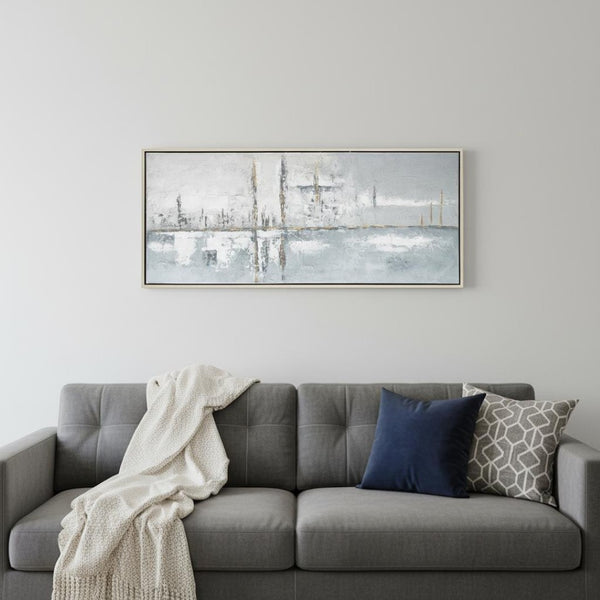 HomeRoots Silver Hand-Painted Floater Frame Wall Art - Modern Metallic Masterpiece for Luxe Interiors & Spaces 576675
