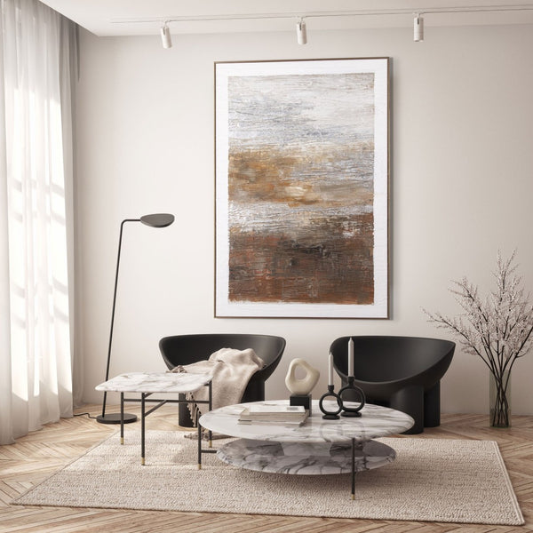 HomeRoots Embers Hand-Painted Canvas Wall Art in Gold Floater Frame – Unique Transportation-Inspired Design 576677