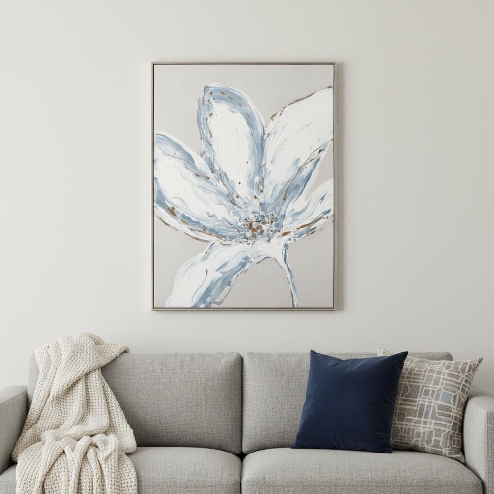 HomeRoots Whispers of a Lily Hand-Painted Silver Floater Frame Canvas Art for Elegant Home Décor Style 576678