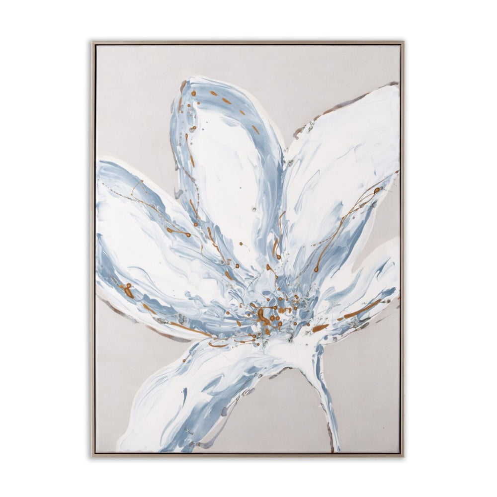 HomeRoots Whispers of a Lily Hand-Painted Silver Floater Frame Canvas Art for Elegant Home Décor Style 576678