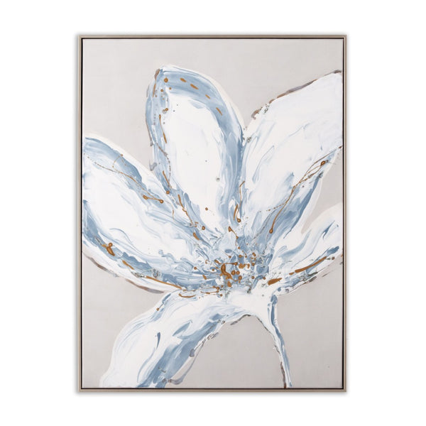 HomeRoots Whispers of a Lily Hand-Painted Silver Floater Frame Canvas Art for Elegant Home Décor Style 576678