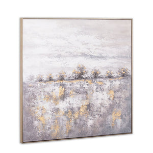 HomeRoots Rugged Hand-Painted Canvas Wall Art in Silver Floater Frame - Bold Artisan Masterpiece for Any Space 576679