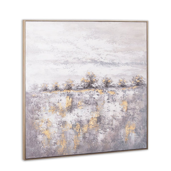 HomeRoots Rugged Hand-Painted Canvas Wall Art in Silver Floater Frame - Bold Artisan Masterpiece for Any Space 576679