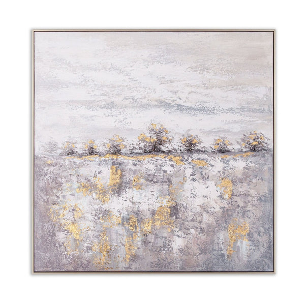 HomeRoots Rugged Hand-Painted Canvas Wall Art in Silver Floater Frame - Bold Artisan Masterpiece for Any Space 576679