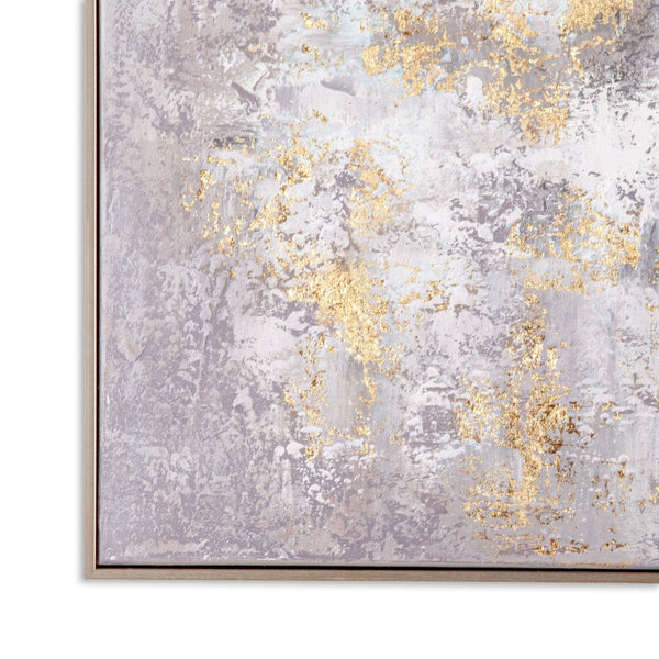 HomeRoots Rugged Hand-Painted Canvas Wall Art in Silver Floater Frame - Bold Artisan Masterpiece for Any Space 576679