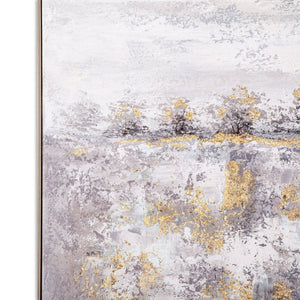 HomeRoots Rugged Hand-Painted Canvas Wall Art in Silver Floater Frame - Bold Artisan Masterpiece for Any Space 576679
