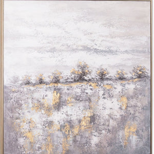 HomeRoots Rugged Hand-Painted Canvas Wall Art in Silver Floater Frame - Bold Artisan Masterpiece for Any Space 576679