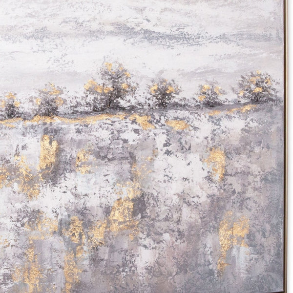 HomeRoots Rugged Hand-Painted Canvas Wall Art in Silver Floater Frame - Bold Artisan Masterpiece for Any Space 576679