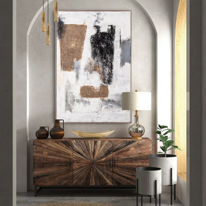 HomeRoots Earthen Hand-Painted Canvas Wall Art in Silver Floater Frame – Striking Transportation Motif Decor 576683