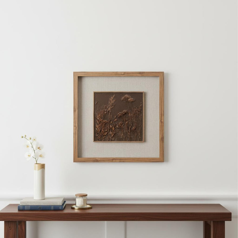 HomeRoots Serenity Garden Shadowbox Art - Rustic Brown Framed Wall Decor for Modern Farmhouse Interiors 576689