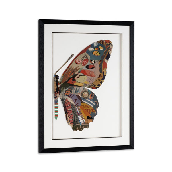 HomeRoots Balletic Butterfly Shadow Box Art | 24"x32" Layered Paper Collage with Black Frame for Elegant Decor 576697