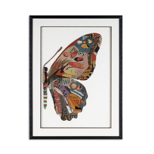 HomeRoots Balletic Butterfly Shadow Box Art | 24"x32" Layered Paper Collage with Black Frame for Elegant Decor 576697