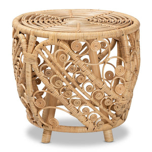 English Elm Modern Handcrafted Rattan Round End Table Bohemian Woven Accent for Living Room B2750P420344