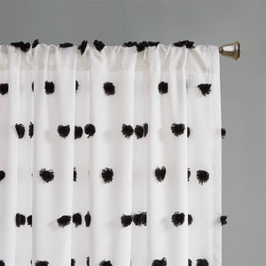 JLA Home Intelligent Design - Pom Pom Sheer Curtain Panel with Clipped Pom-Pom Polka-Dot Texture, Light-Filtering Rod-Pocket Elegance 63 L x 50 W x 0.13H ID40-1797