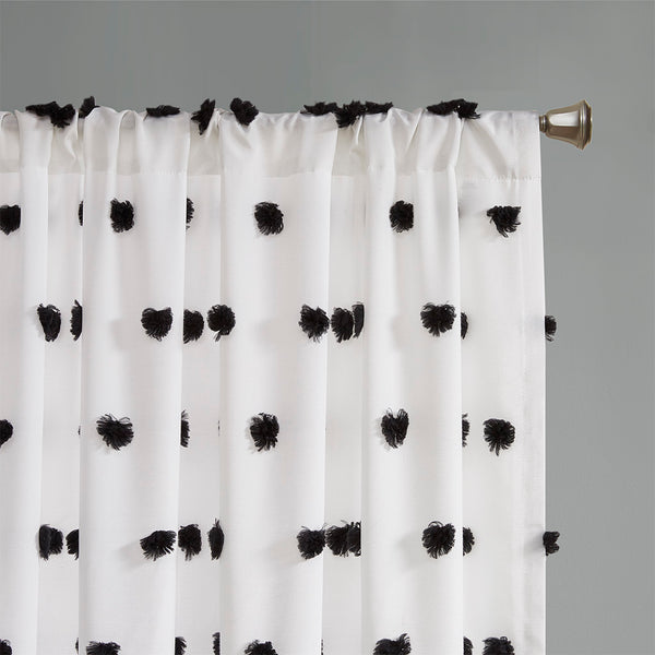 JLA Home Intelligent Design - Pom Pom Sheer Curtain Panel with Clipped Pom-Pom Polka-Dot Texture, Light-Filtering Rod-Pocket Elegance 63 L x 50 W x 0.13H ID40-1797