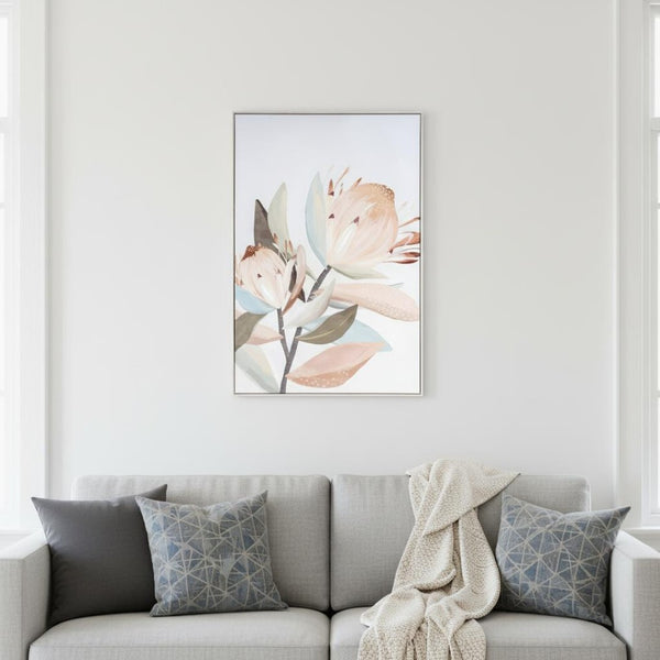 HomeRoots Pastel Petal Canvas Art in Silver Floater Frame – Modern Floral Wall Décor for Any Room Style 576711
