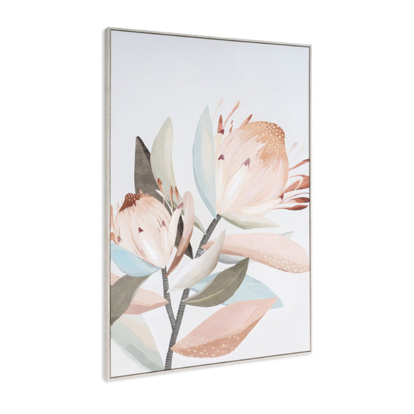 HomeRoots Pastel Petal Canvas Art in Silver Floater Frame – Modern Floral Wall Décor for Any Room Style 576711