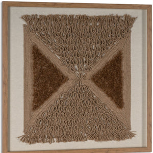 HomeRoots Frayed Symmetry Shadowbox Textile Art in Brown Frame for Contemporary Home Decor & Focal Points 576717
