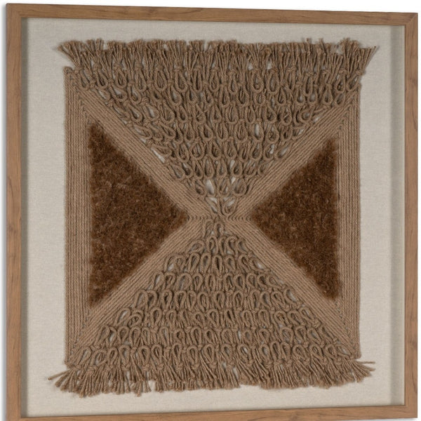 HomeRoots Frayed Symmetry Shadowbox Textile Art in Brown Frame for Contemporary Home Decor & Focal Points 576717