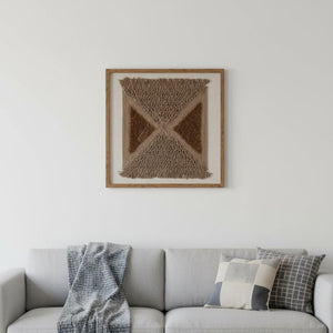 HomeRoots Frayed Symmetry Shadowbox Textile Art in Brown Frame for Contemporary Home Decor & Focal Points 576717