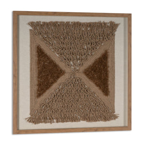 HomeRoots Frayed Symmetry Shadowbox Textile Art in Brown Frame for Contemporary Home Decor & Focal Points 576717