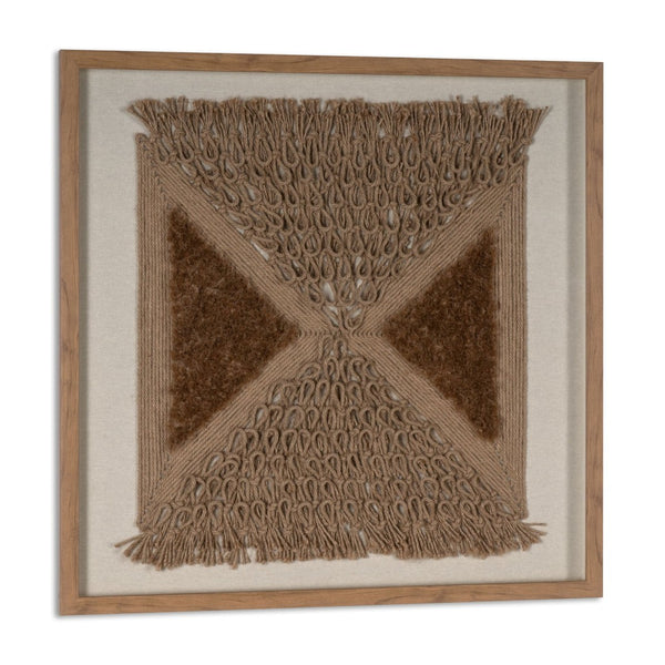 HomeRoots Frayed Symmetry Shadowbox Textile Art in Brown Frame for Contemporary Home Decor & Focal Points 576717