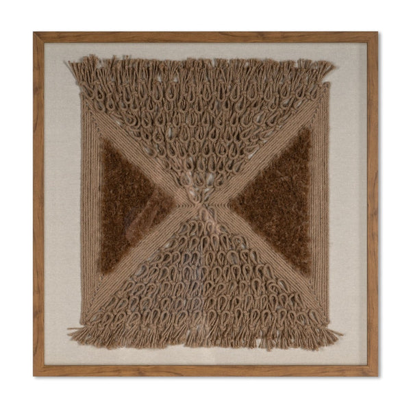 HomeRoots Frayed Symmetry Shadowbox Textile Art in Brown Frame for Contemporary Home Decor & Focal Points 576717