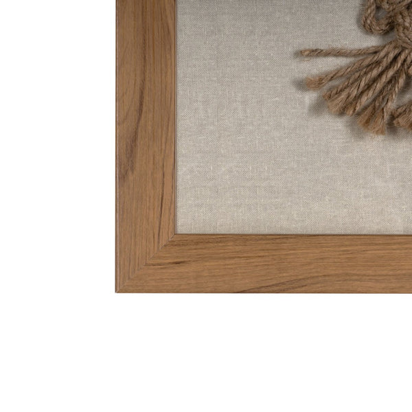 HomeRoots Frayed Symmetry Shadowbox Textile Art in Brown Frame for Contemporary Home Decor & Focal Points 576717