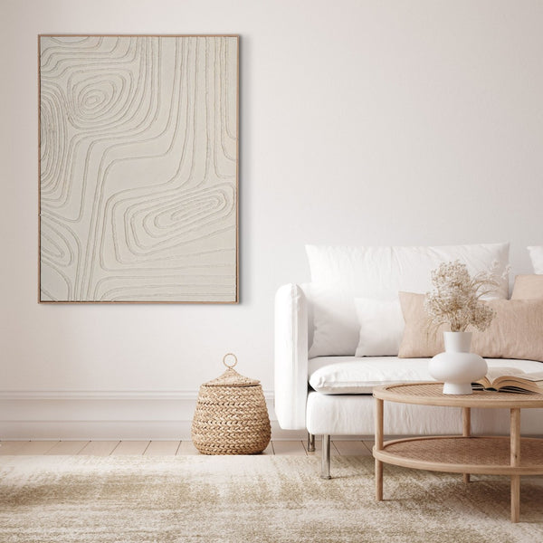 HomeRoots Contour Serenity I - Hand-Painted Canvas Wall Art in Brown Floater Frame for Modern Spaces 576718