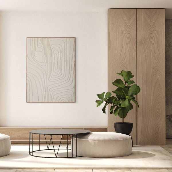 HomeRoots Contour Serenity I - Hand-Painted Canvas Wall Art in Brown Floater Frame for Modern Spaces 576718