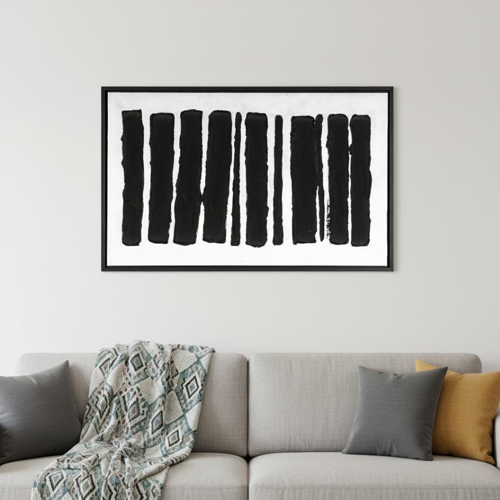 HomeRoots Monochrome Hand-Painted Black Floater Frame Wall Art - Modern Canvas Decor for Sophisticated Spaces 576727