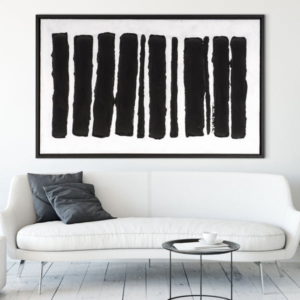 HomeRoots Monochrome Hand-Painted Black Floater Frame Wall Art - Modern Canvas Decor for Sophisticated Spaces 576727