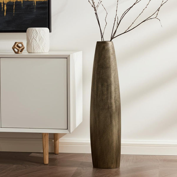 HomeRoots 40" Gold Tapered Ceramic Floor Vase - Elegant, Distressed Finish for Chic Home Décor & Gifts 576733