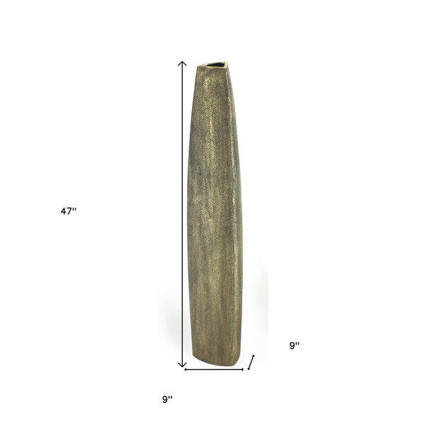 HomeRoots 47" Gold Tapered Ceramic Floor Vase - Striking Artisanal Accent for Modern Homes & Floral Displays 576734