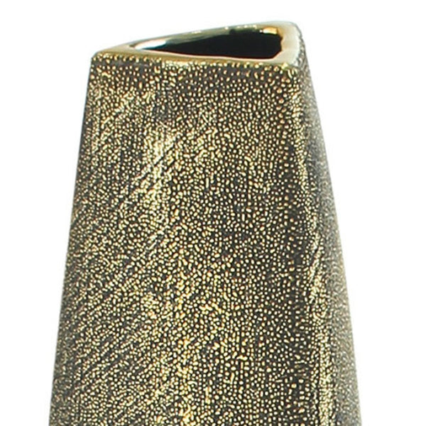 HomeRoots 47" Gold Tapered Ceramic Floor Vase - Striking Artisanal Accent for Modern Homes & Floral Displays 576734