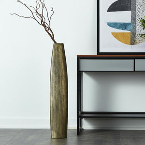 HomeRoots 47" Gold Tapered Ceramic Floor Vase - Striking Artisanal Accent for Modern Homes & Floral Displays 576734
