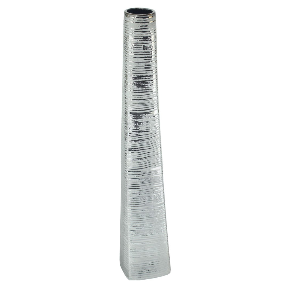 HomeRoots 40" Silver Striped Tapered Ceramic Floor Vase - Elegant Home Accent for Modern Décor & Floral Display 576735