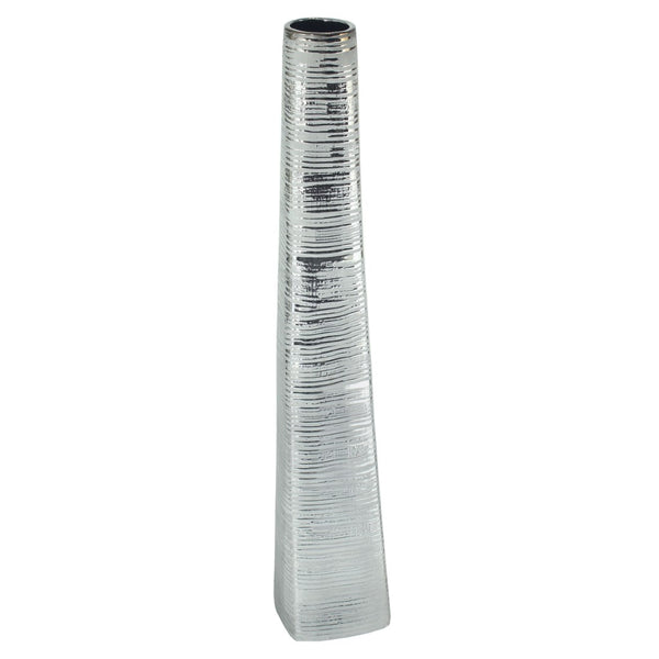 HomeRoots 40" Silver Striped Tapered Ceramic Floor Vase - Elegant Home Accent for Modern Décor & Floral Display 576735