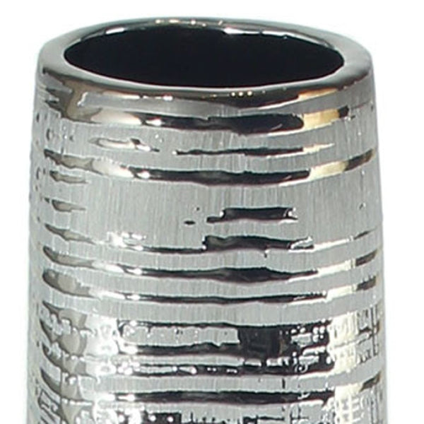 HomeRoots 40" Silver Striped Tapered Ceramic Floor Vase - Elegant Home Accent for Modern Décor & Floral Display 576735