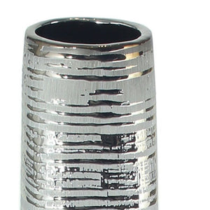 HomeRoots 40" Silver Striped Tapered Ceramic Floor Vase - Elegant Home Accent for Modern Décor & Floral Display 576735